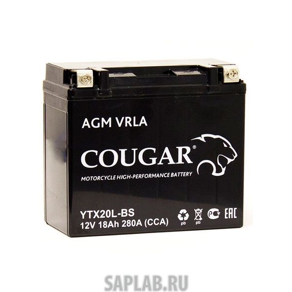 Купить COUGAR YTX20LBS Аккумулятор мотоциклетный Cougar AGM YTX20L-BS 12V 18Ah (залит и готов к применению)