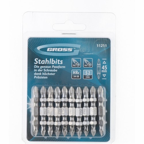 Купить GROSS 11211 Набор бит двухстор., Ph2-Ph1х45мм, сталь S2, 10шт //GROSS