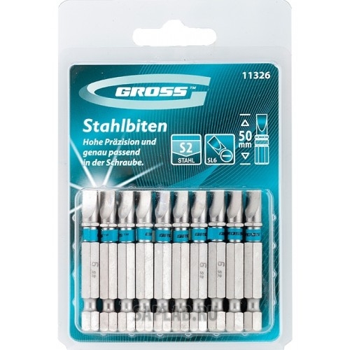 Купить GROSS 11326 Набор бит SL6,0х50, сталь S2, 10шт //GROSS
