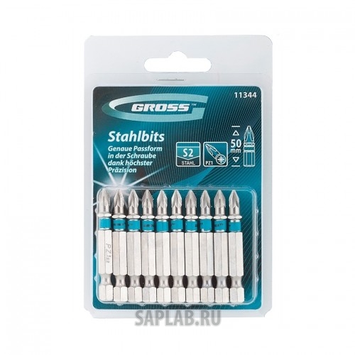 Купить GROSS 11344 Набор бит PZ1х50, сталь S2, 10шт //GROSS