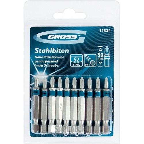 Купить GROSS 11346 Набор бит PZ3х50, сталь S2, 10шт //GROSS