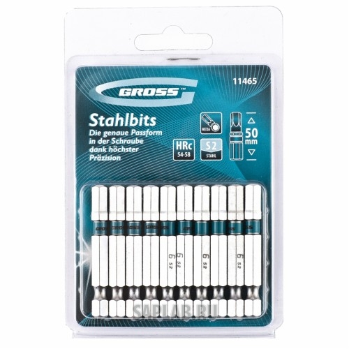 Купить GROSS 11465 Набор бит HEX 6х50, сталь S2, 10 шт //GROSS