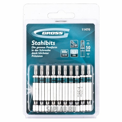 Купить GROSS 11470 Набор бит TORX 20х50, сталь S2, 10 шт //GROSS