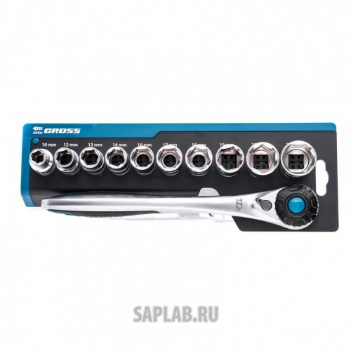 Купить GROSS 14138 Набор торцевых головок, трещотка 120 зубьев, 12 предметов, 1/2