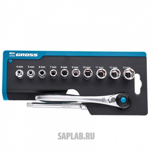 Купить GROSS 14141 Набор торцевых головок, трещотка 120 зубьев, 12 предметов, 1/4