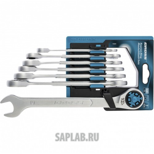 Купить GROSS 14859 Набор ключей комбинированных трещоточных, количество зубьев 100, СRV, 7 шт, 8-19 мм Gross