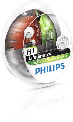 Купить PHILIPS 12258LLECOS2 Лампа для автомобильных фар LongLife EcoVision H1/12 В/55 Вт