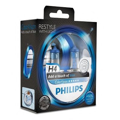 Купить PHILIPS 12342CVPBS2 Лампа для автомобильных фар, голубой ColorVision H4/12 В/60/55 Вт