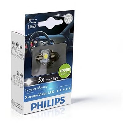 Купить PHILIPS 129404000KX1 PHILIPS X-tremeVision LED C5W, Festoon 30 мм, яркий белый свет 4000K 12V 0.8W, 1 шт., 129404000KX1
