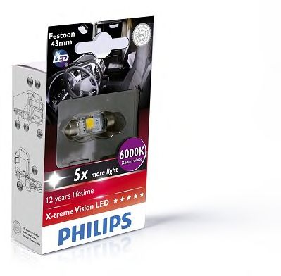 Купить PHILIPS 249466000KX1 PHILIPS X-tremeVision LED C5W, Festoon 43 мм, дневной свет 6000K 24V 1W, 1 шт., 249466000KX1