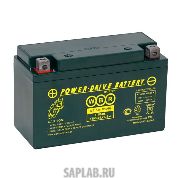 Купить WBR MT128 Аккумулятор мотоциклетный WBR MT 12-8 YT7B-BS 12V 8Ah AGM(залит и готов к применению)