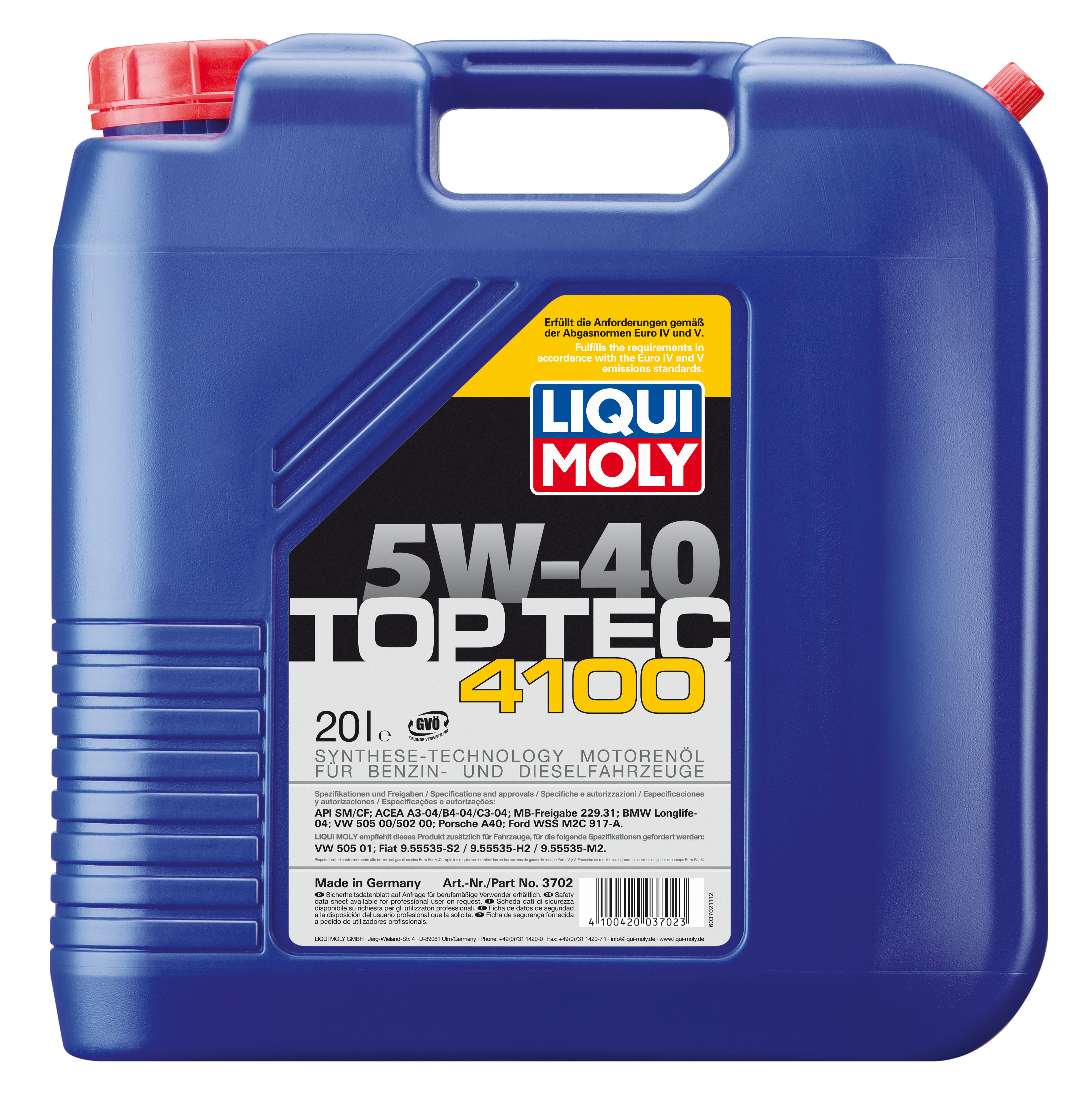 Купить LIQUI MOLY 3702 Моторное масло Liqui moly Top Tec 4100 5W-40 20л